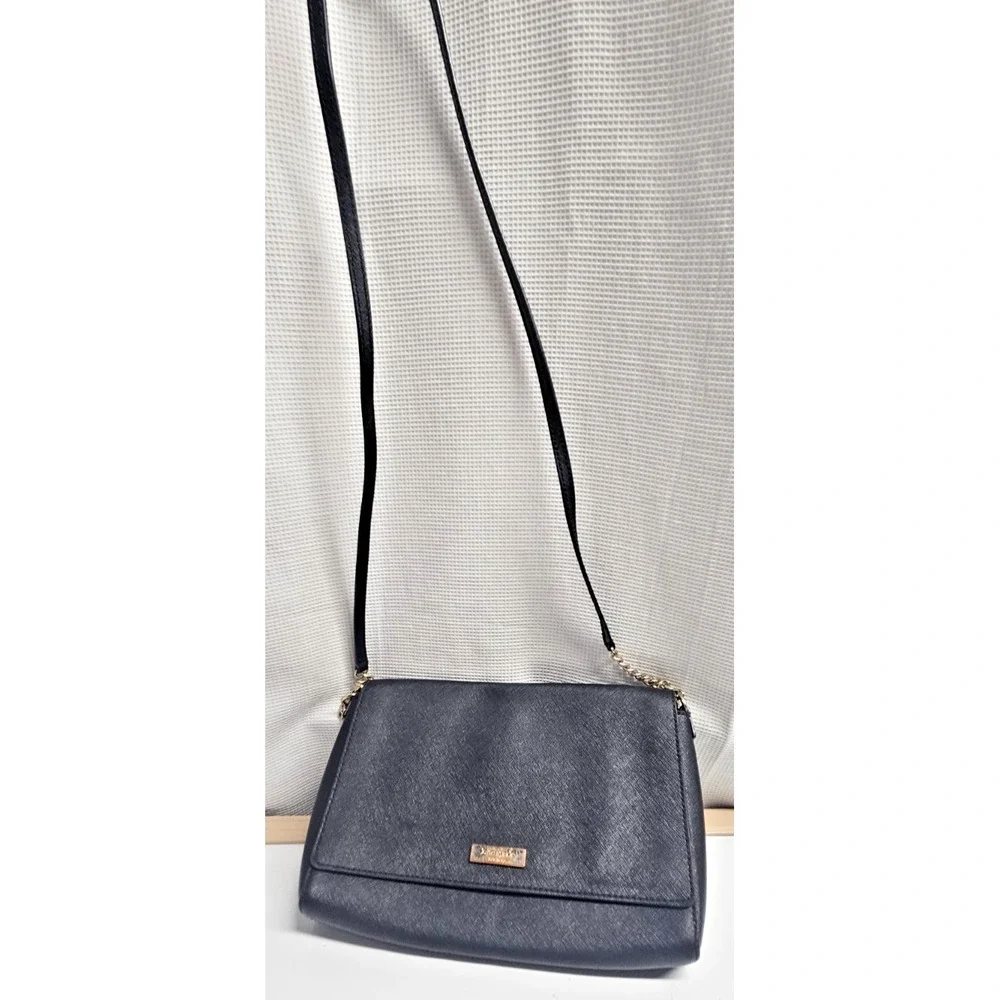 Kate Spade Laurel Way Greer crossbody black Saffiano leather  gold chain